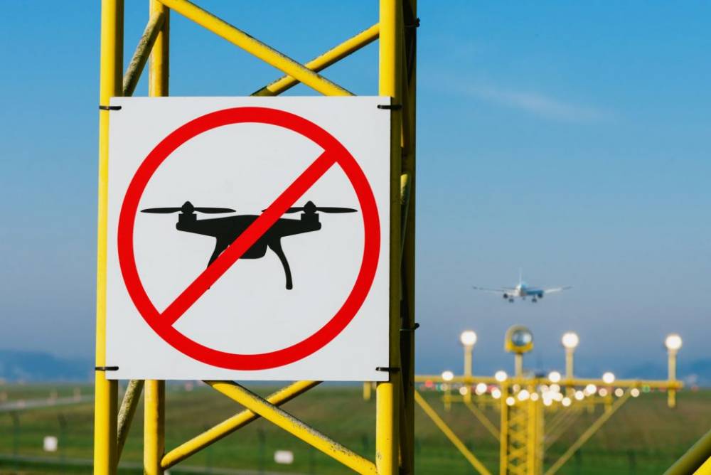 No drones sign at an airport